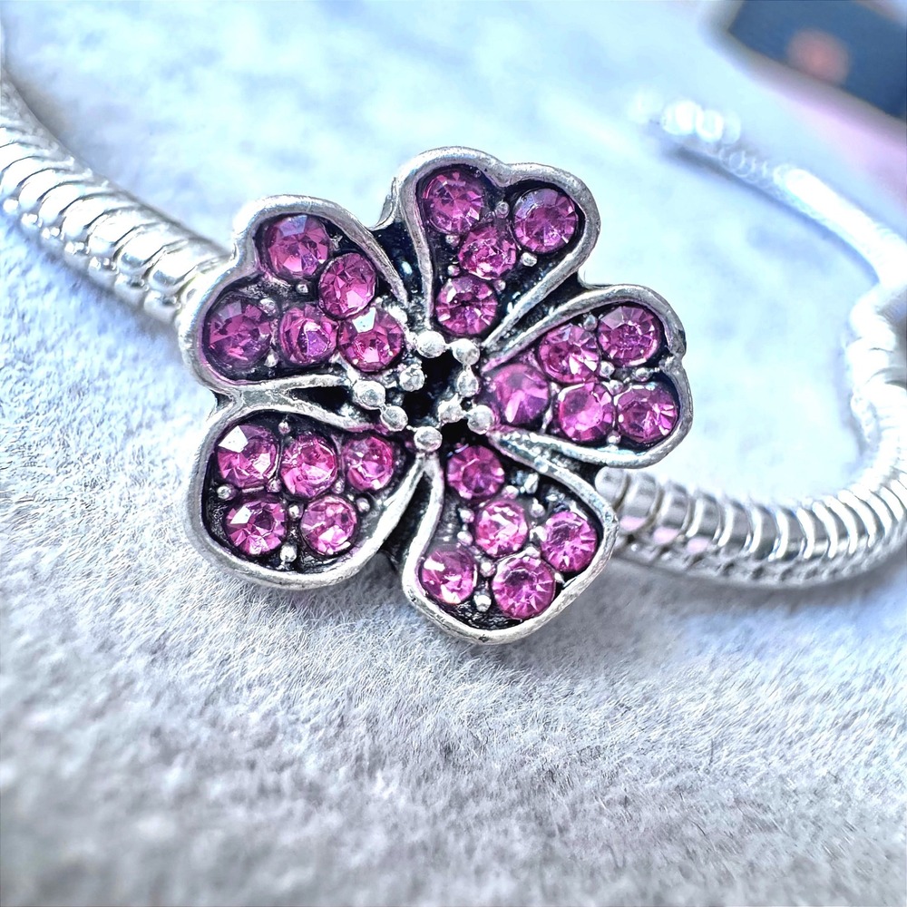 Purple Crystal Flower Floral Charm fits‎ PANDORA